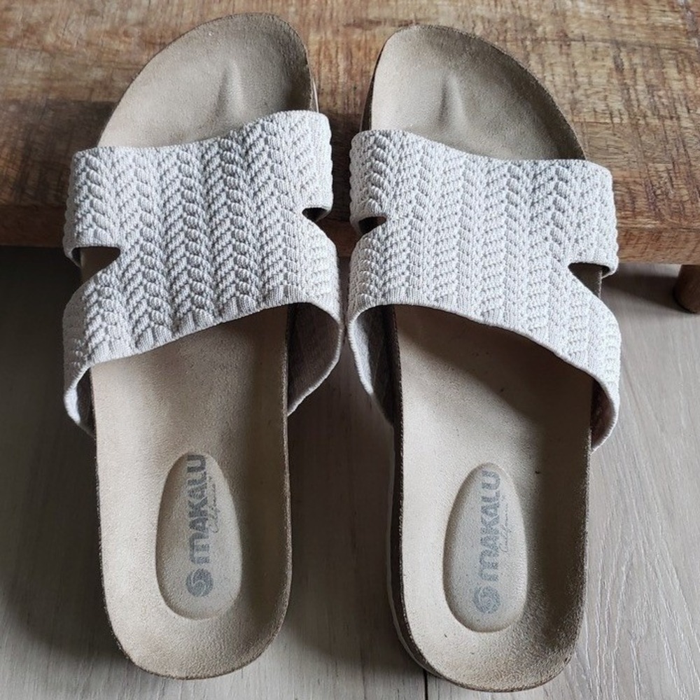 Makalu Nayeli Sandals Womens 6 Beige Knit Cork Footbed Slide Boho Comfort